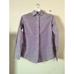 Faconnable Womens Purple White Striped Long-Sleeve Button-Down Shirt Size 4